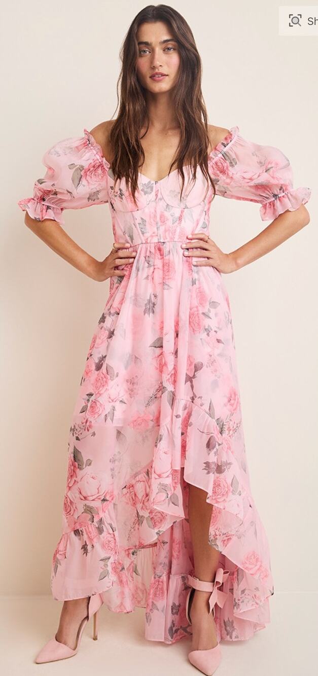 Mi Ami Carrie Corset High Low Floral Maxi Dress Pink Womens Size XS New